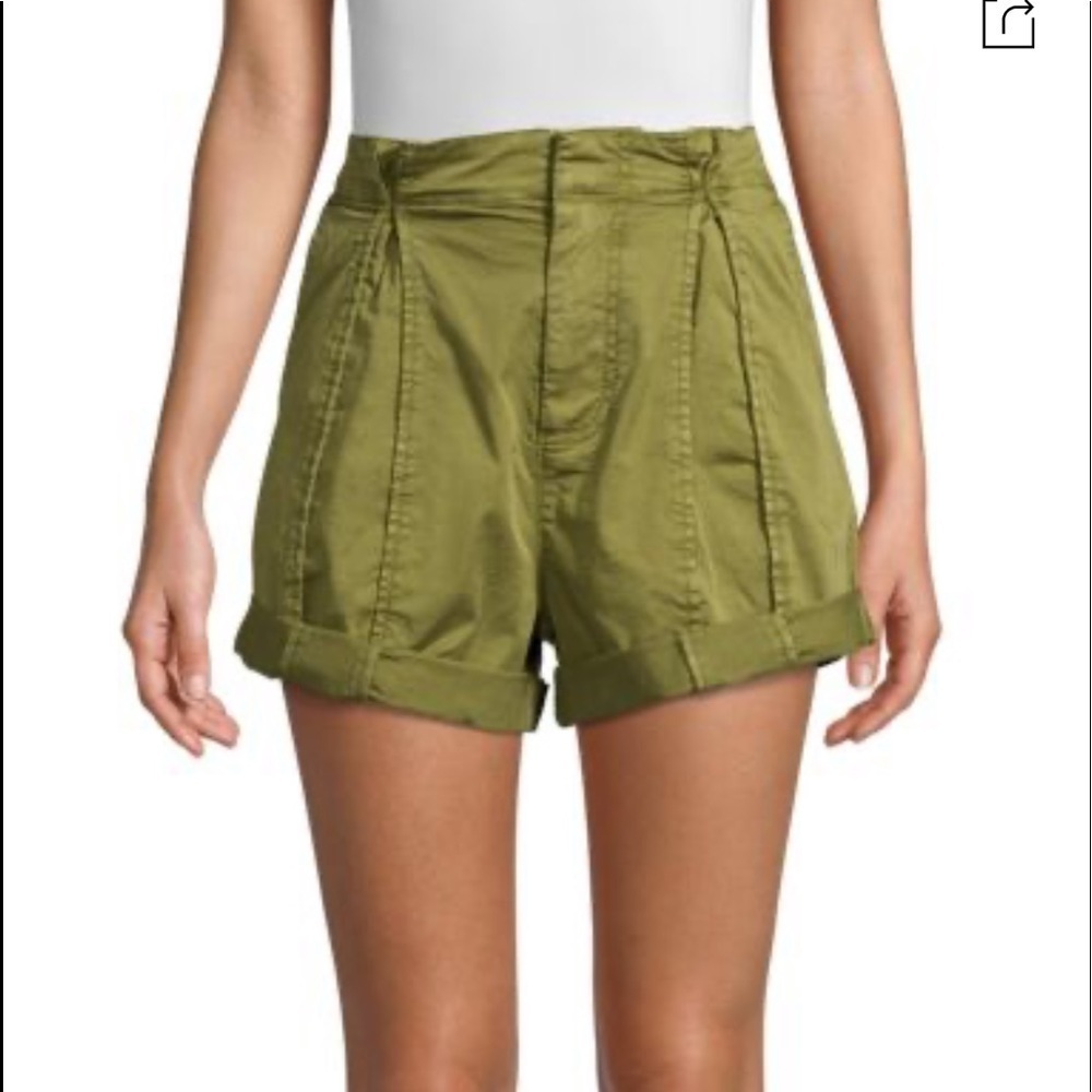 JOIE Xandria olive green paper bag high waist shorts - Picture 2 of 12